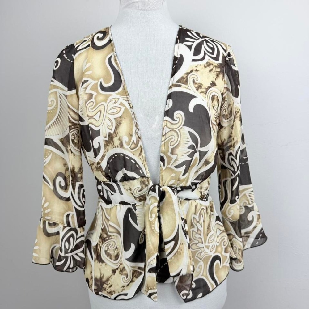 Sere Nade Y2K Sheer Paisley Tie Front Blouse‎